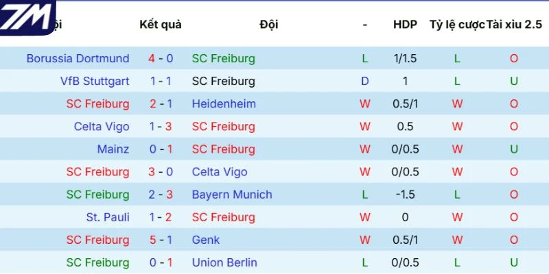 Phong độ gần đây của Freiburg