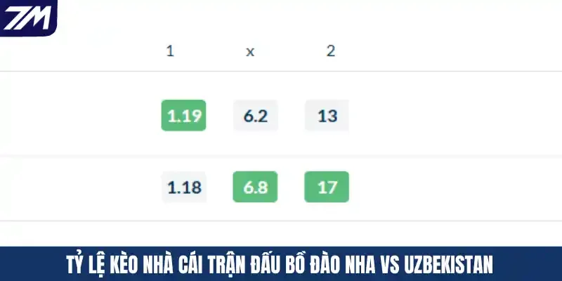 Tỷ lệ kèo nhà cái trận đấu Bồ Đào Nha vs Uzbekistan